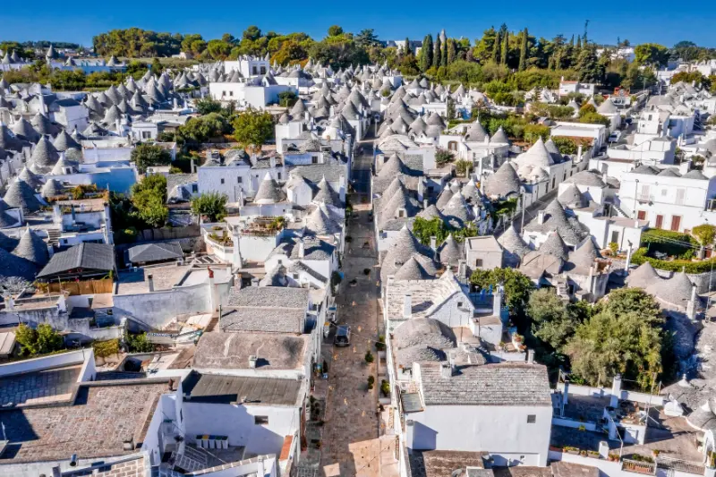 Aerial view of Alberobello trulli, Puglia