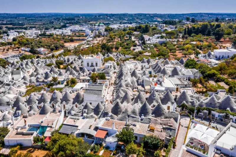 Aerial view of Alberobello trulli, Puglia