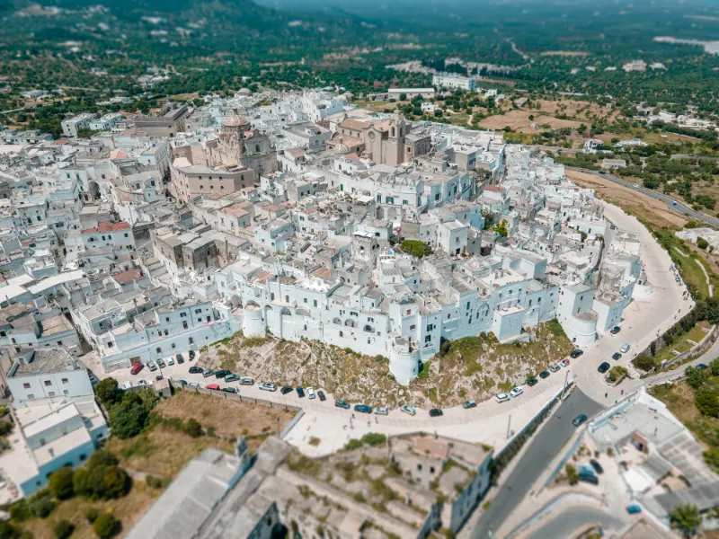 Aerial view of Ostuni white town, Puglia
