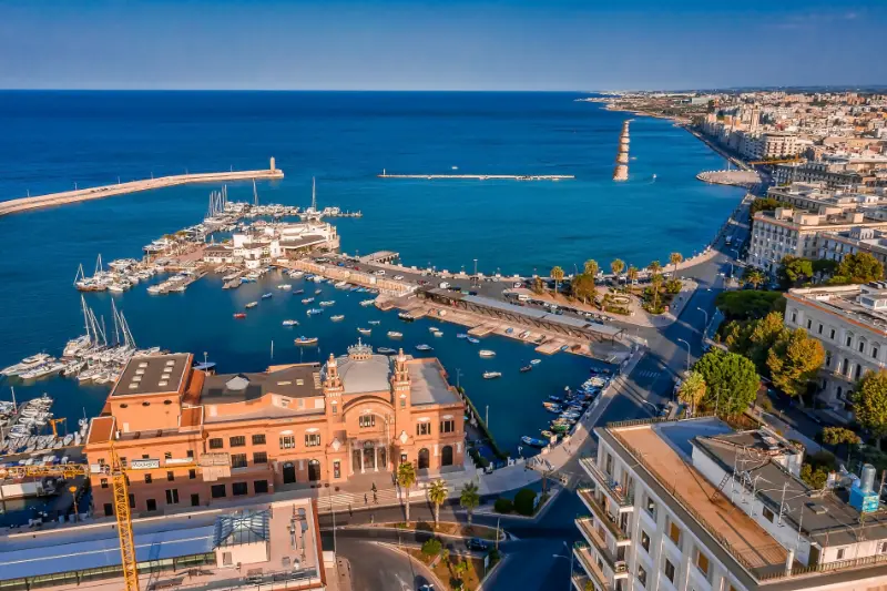 Bari harbour and Teatro Margherita at sunset, Puglia