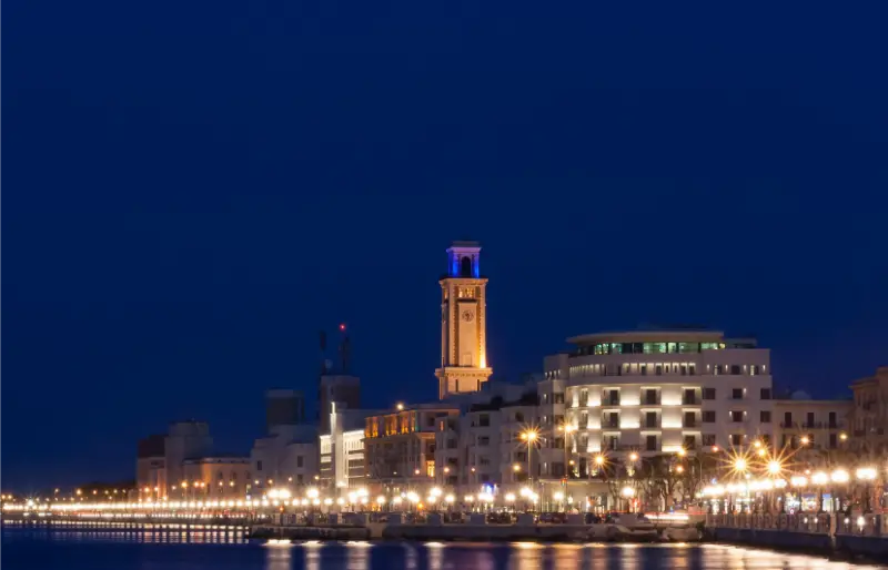 Bari seafront at night, Puglia