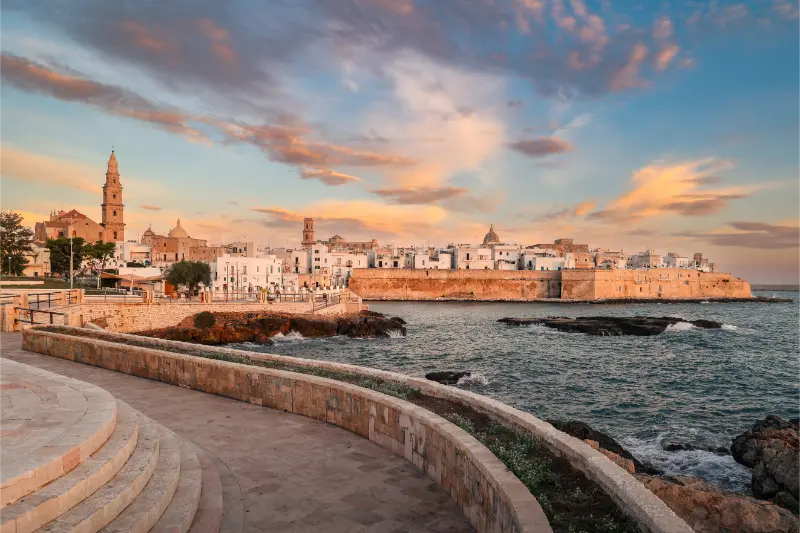 Monopoli old town and church at sunrise, Puglia